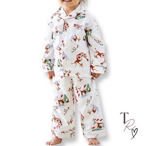 Pottery Barn Kids Christmas Pajamas Flannel Jammies 2 Piece Rudolph Set NEW 3T